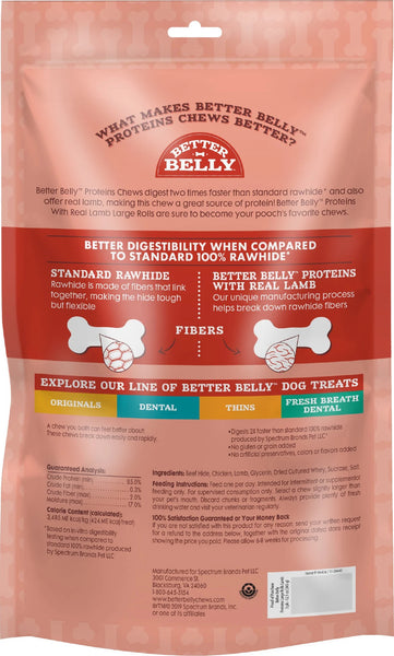 Better Belly Protein Rolls - Lamb - 3pk Large Wrapped Rawhide