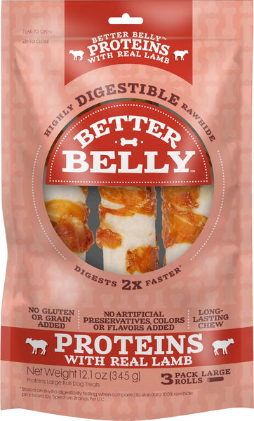 Better Belly Protein Rolls - Lamb - 3pk Large Wrapped Rawhide