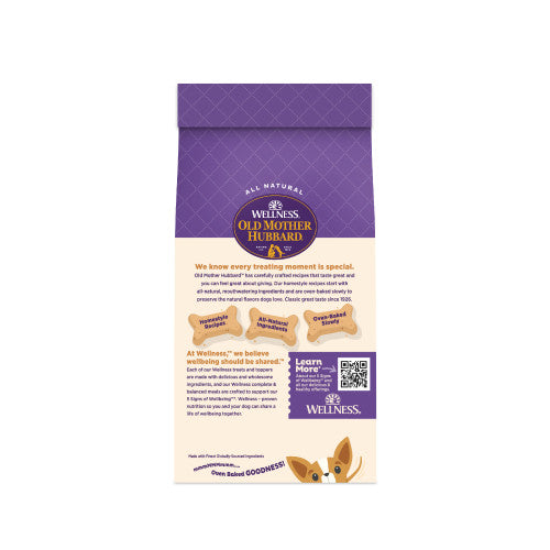 Back of Old Mother Hubbard Mini P-Nuttier bag, peanut butter dog biscuits with apples and carrots