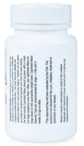 CapShield Maxx bottle side label showing precautions, lot number, and Made in USA by RNA Supplements Inc