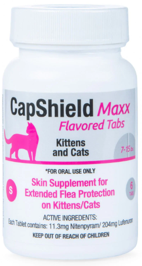 CapShield Maxx Flavored Tabs for kittens and cats 7-15 lbs, 6 count flea protection tablets with nitenpyram and lufenuron