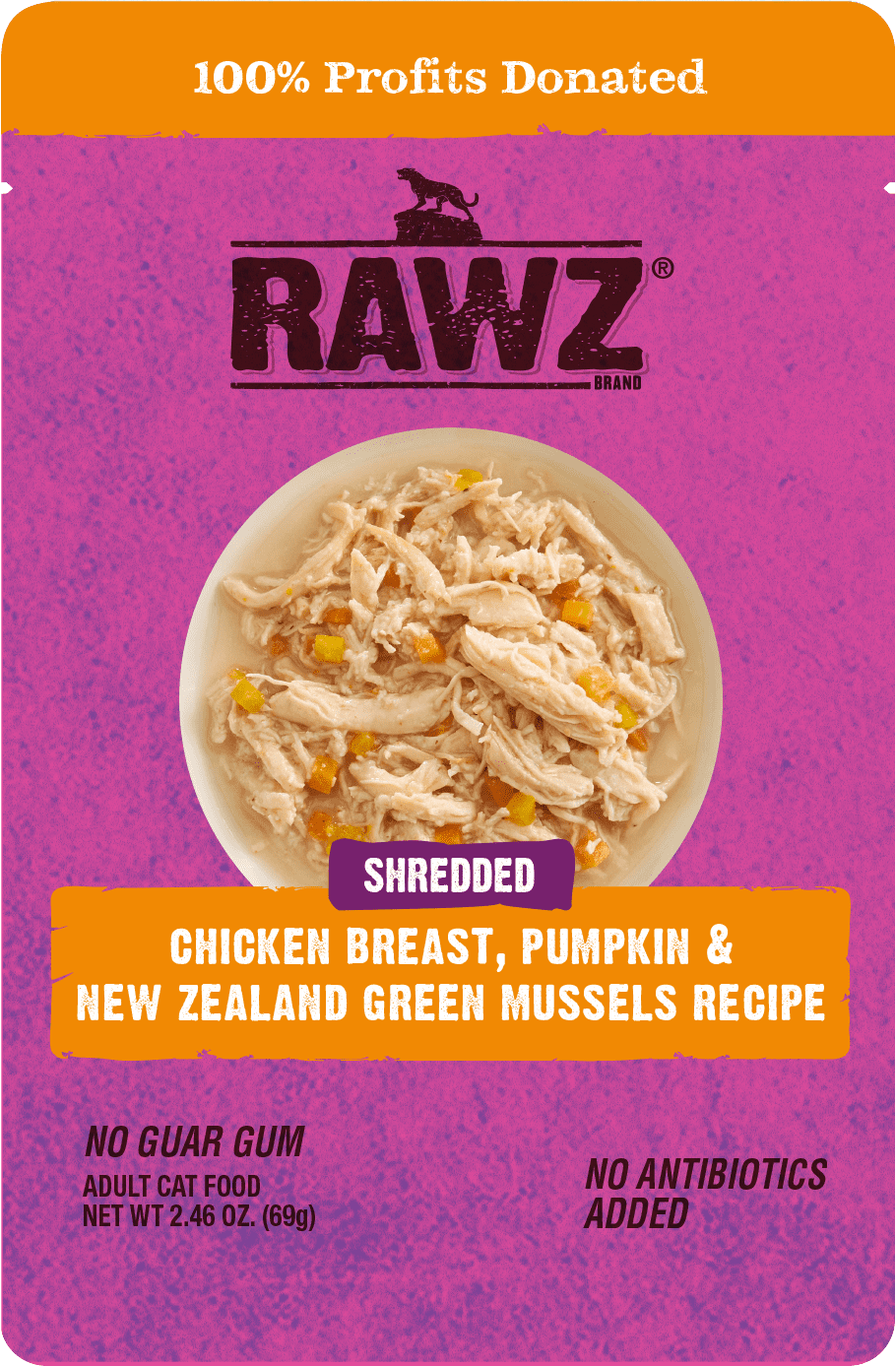 RAWZ Shredded Chicken Breast, Pumpkin & Green Mussels Wet Cat Food Pouch
