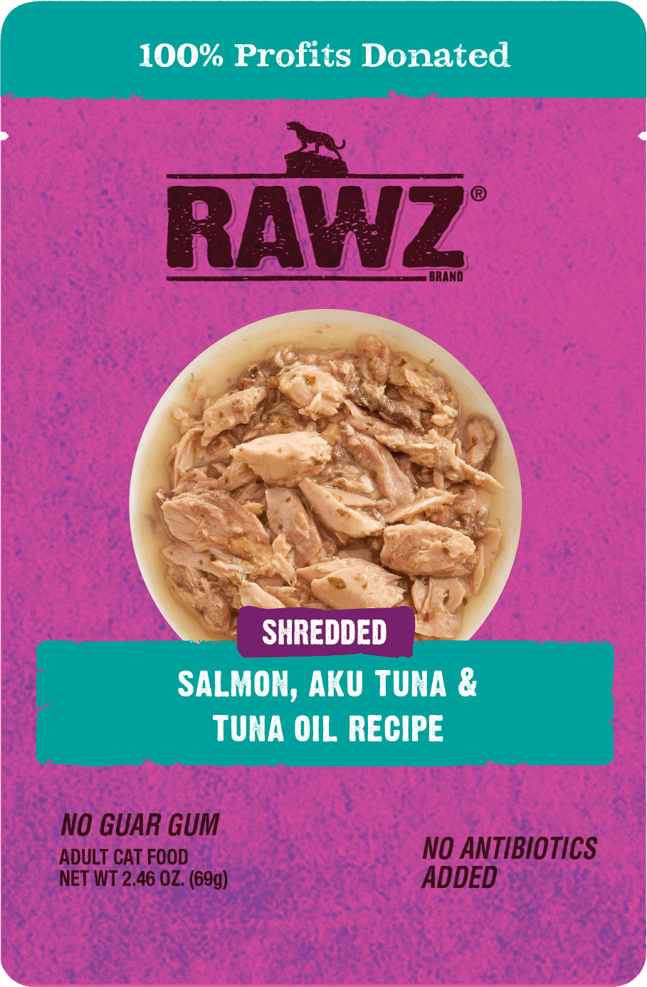 RAWZ Shredded Salmon, Aku Tuna & Tuna Oil Wet Cat Food Pouch