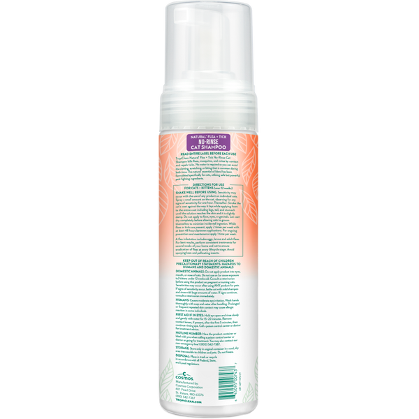 TropiClean Natural Flea + Tick Waterless Shampoo for Cats, 7.4 oz