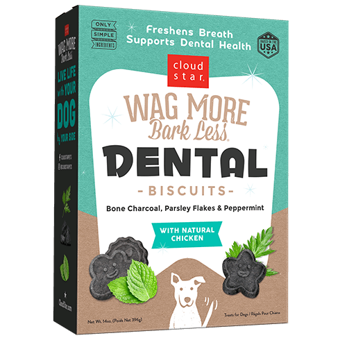 Wag More Bark Less Crunchy Dental Dog Treats, Chicken, Charcoal, Parsley & Mint