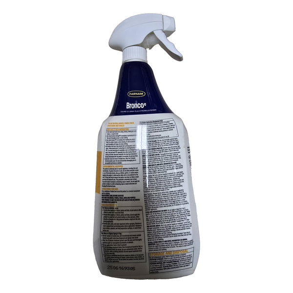 Farnam Bronco e fly spray, back label with directions