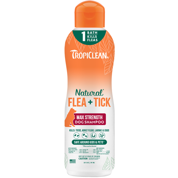 TropiClean Natural Flea + Tick Maximum Strength Shampoo for Dogs, 20 oz