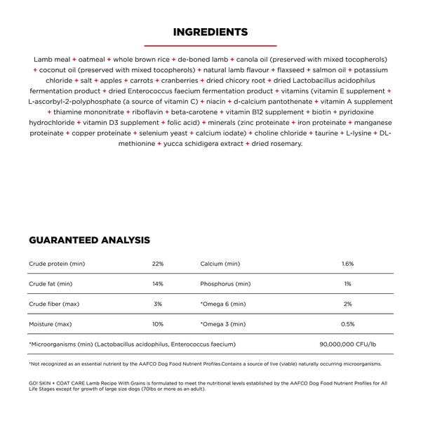 GO! Solutions Skin + Coat Care Lamb Recipe with Grains Dry Dog Food, additional view 1
