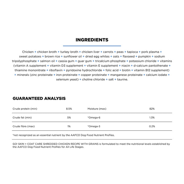 GO! Solutions Skin + Coat Care Shredded Chicken Recipe with Grains Wet Dog Food, additional view 1
