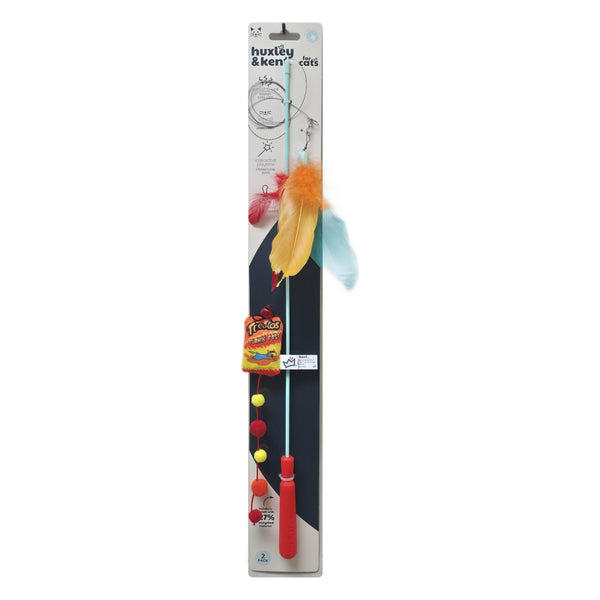 Huxley & Kent Treatos Snacks cat wand toy with feathers and snack-bag teaser