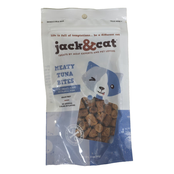 Jack & Cat Meaty Tuna Bites soft cat treats 3 oz bag, front