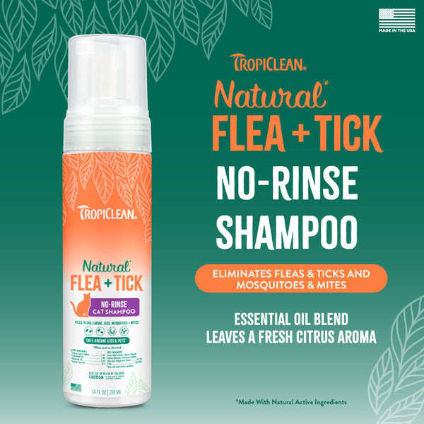 TropiClean Natural Flea + Tick Waterless Shampoo for Cats, 7.4 oz, additional view 1