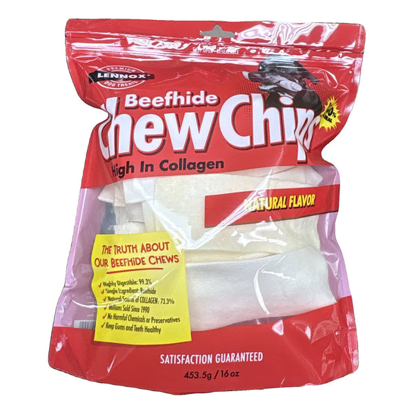 Lennox Beefhide Chew Chips natural flavor 1 lb bag, front