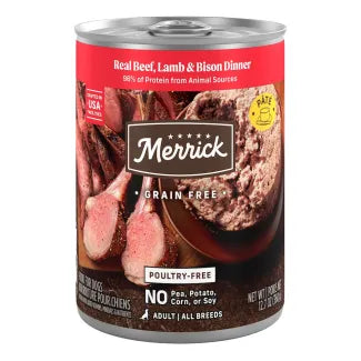 Merrick Grain Free Real Beef, Lamb + Bison Dinner Wet Dog Food