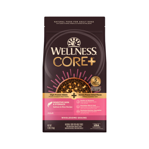Wellness CORE+ Grain Free Sensitive Skin & Stomach Salmon and Rice Dry Dog Food