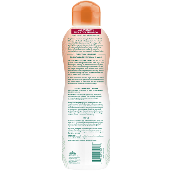 TropiClean Natural Flea + Tick Maximum Strength Shampoo for Dogs, 20 oz, additional view 1