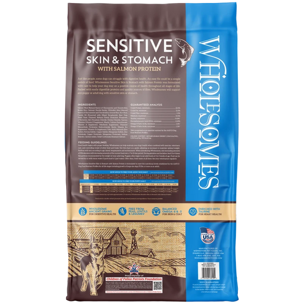 Wholesomes Sensitive Skin & Stomach with Salmon Protein Dry Dog Food bag details