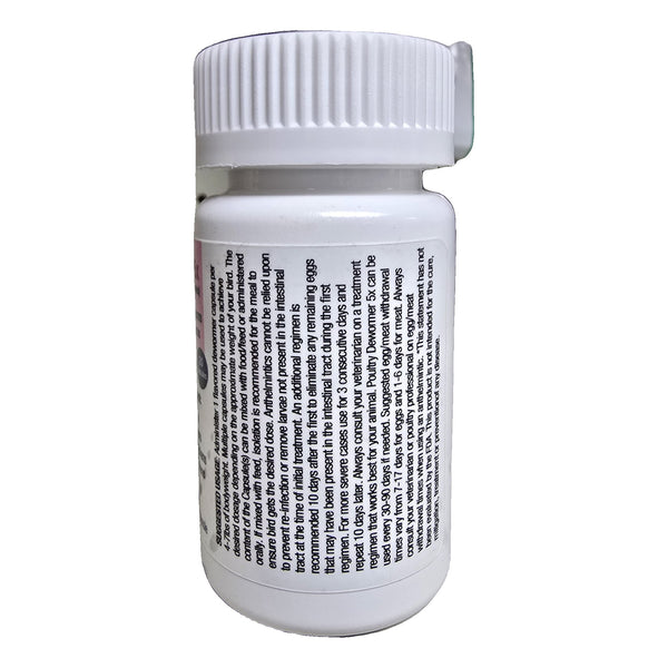 Poultry Dewormer 5x bottle label with suggested usage