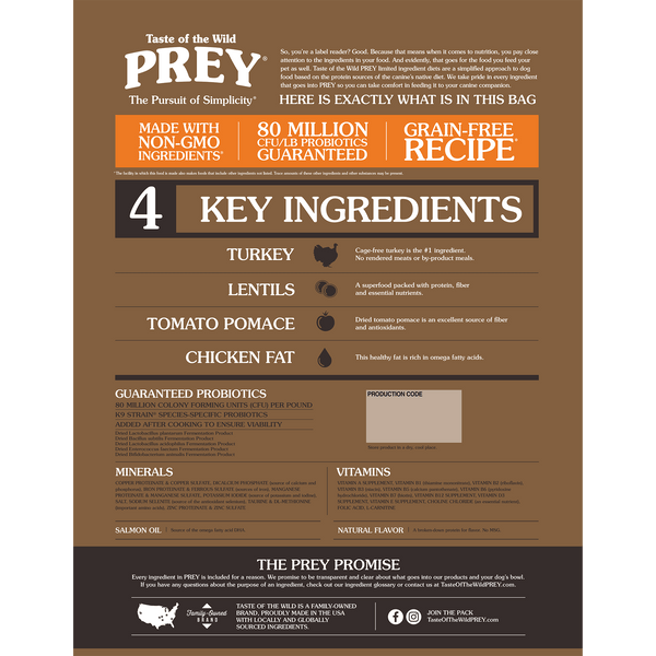 Taste of the Wild PREY Turkey Limited Ingredient Recipe Dry Dog Food, additional view 1
