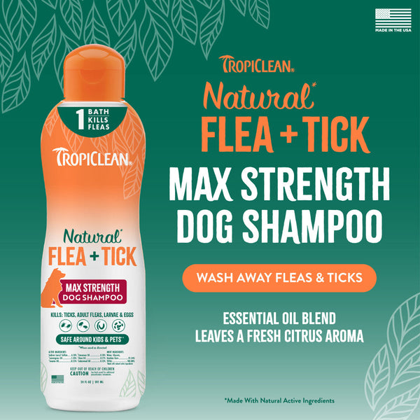 TropiClean Natural Flea + Tick Maximum Strength Shampoo for Dogs, 20 oz, additional view 2