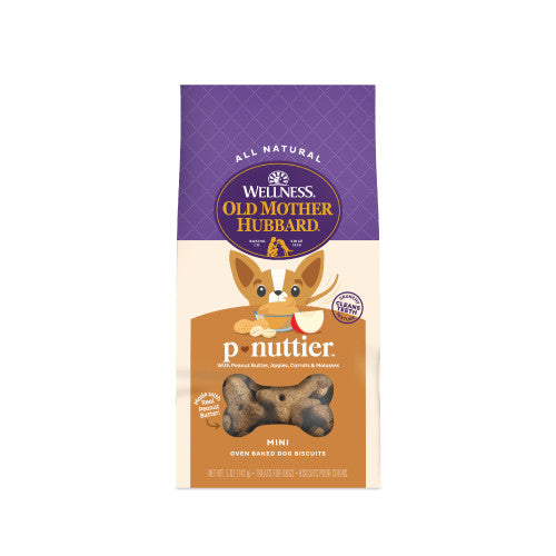Old Mother Hubbard Classic Mini P-Nuttier dog biscuits bag, crunchy oven baked peanut butter treats