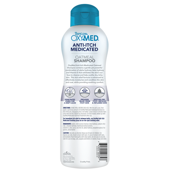 TropiClean OxyMed Medicated Anti-Itch Shampoo, Oatmeal, 20 oz, additional view 1