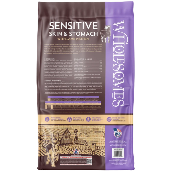 Wholesomes Sensitive Skin & Stomach with Lamb Protein Dry Dog Food, 30 lb
