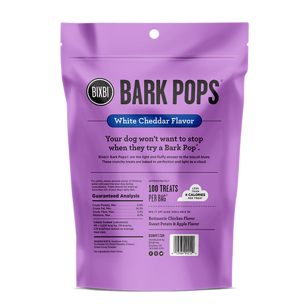 Bixbi Pet Bark Pops White Cheddar Flavor Light & Crunchy Dog Treats