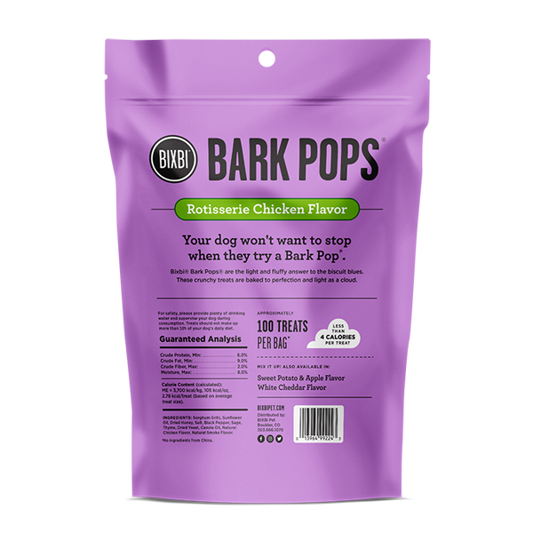 Bixbi Pet Bark Pops Rotisserie Chicken Flavor Light & Crunchy Dog Treats
