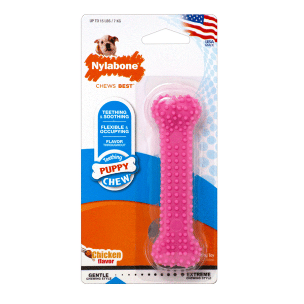 Nylabone Puppy Teething & Soothing Flexible Chew Bone PINK