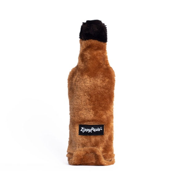 ZippyPaws Happy Hour Crusherz Whiskey Plush Dog Toy, toy shown out of the package