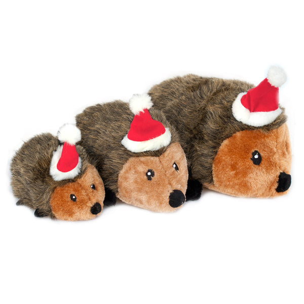 ZippyPaws Holiday Hedgehog Plush Dog Toy, three hedgehog toys