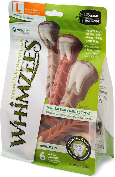 Whimzees Brushzeez Natural Dog Daily Dental Large Breed Treats, 12.7 oz. Value Pack - Large (for dogs 40-60 lbs.)