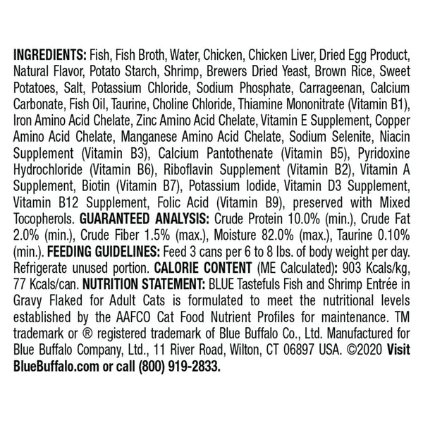 Blue Buffalo Tastefuls Natural Flaked Fish & Shrimp Entree in Gravy Wet Cat Food