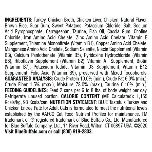 Blue Buffalo Tastefuls Natural Pate Turkey & Chicken Entree Wet Cat Food