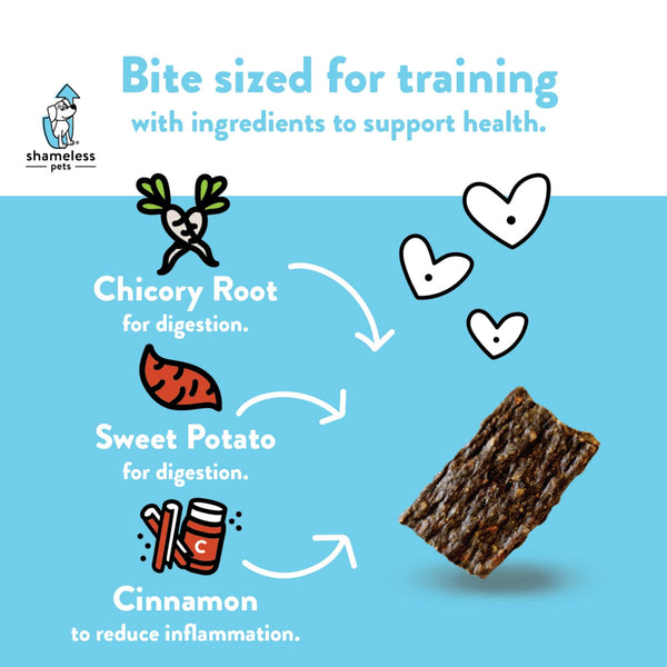 Shameless Pets Duck-Tato Bite Sized Jerky Dog Treats, bite sized for training graphic