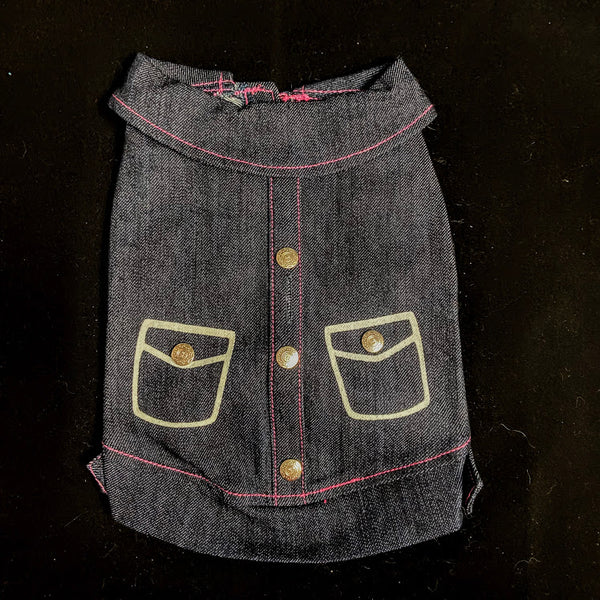 Denim Jacket with Pink Stitching & Pocket Decals