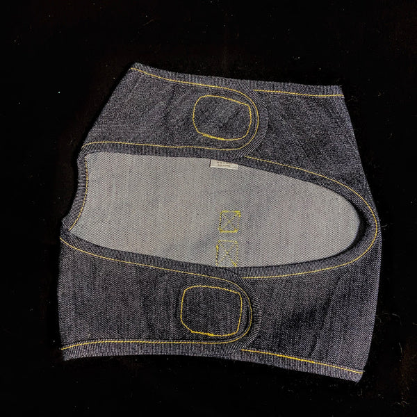 Denim Harness Dress Top with Gold Stitching