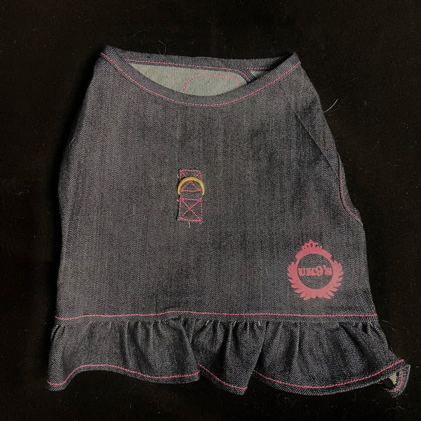 Denim Harness Dress Top with Pink Stitching