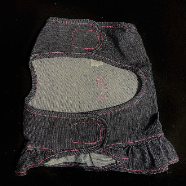 Denim Harness Dress Top with Pink Stitching