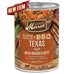 Merrick Slow-Cooked BBQ Texas Style with Braised Beef 12.7oz. Canned Dog Food