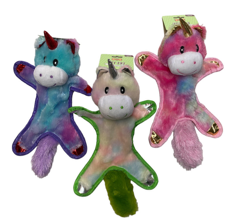 P.O.M. Rainbow Crinkle Plush Unicorn Dog Toy