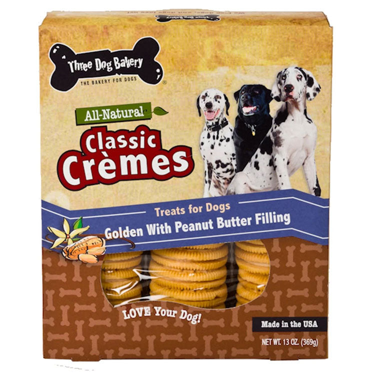 Three Dog Bakery Classic Cremes Cookies with Peanut Butter Dog Treats