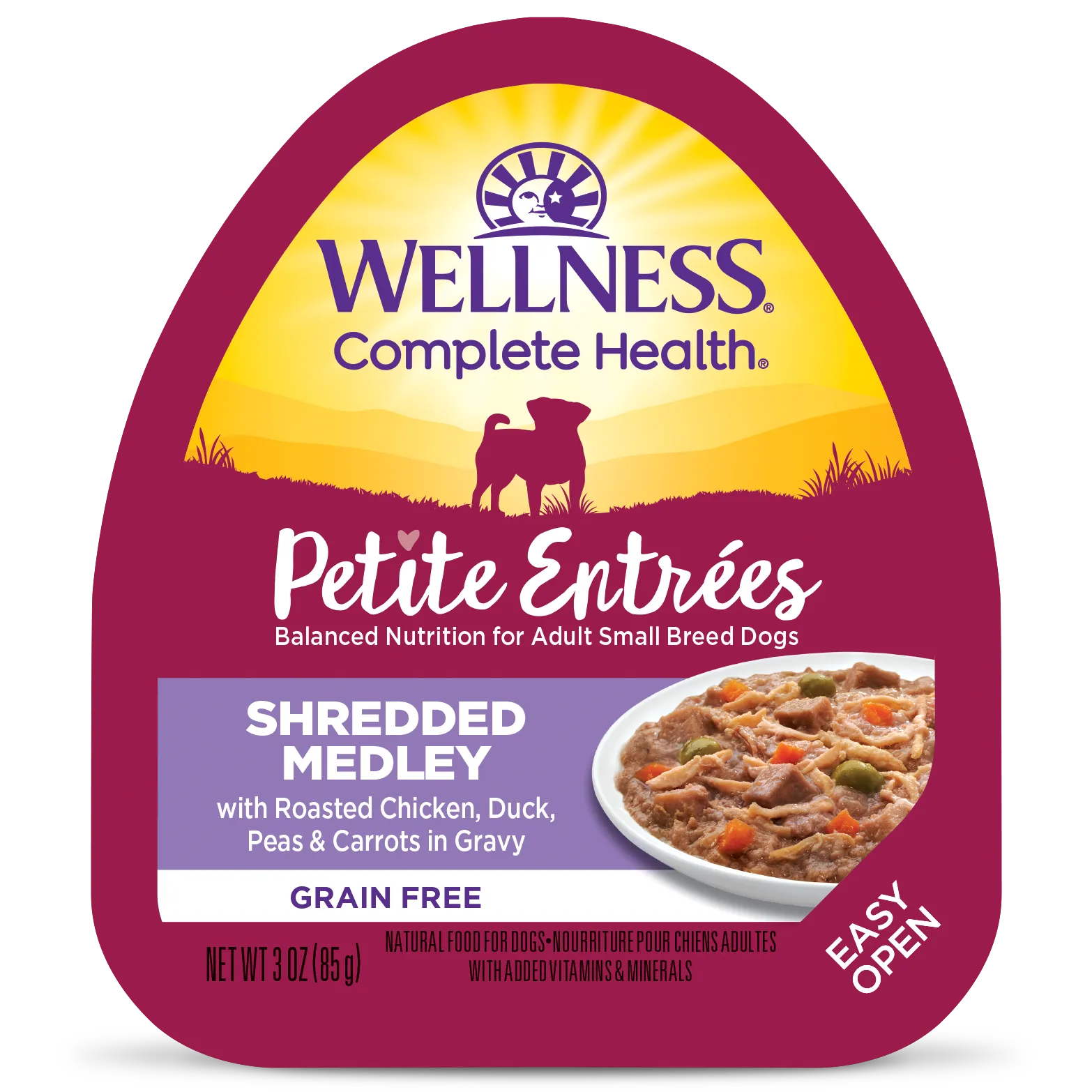 Wellness Petite Entrees Grain Free Shredded Medley Roasted Chicken, Duck, Peas & Carrots Recipe Wet Dog Food