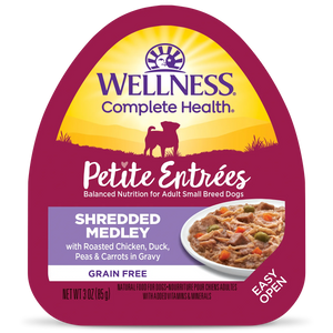 Wellness Petite Entrees Grain Free Shredded Medley Roasted Chicken, Duck, Peas & Carrots Recipe Wet Dog Food