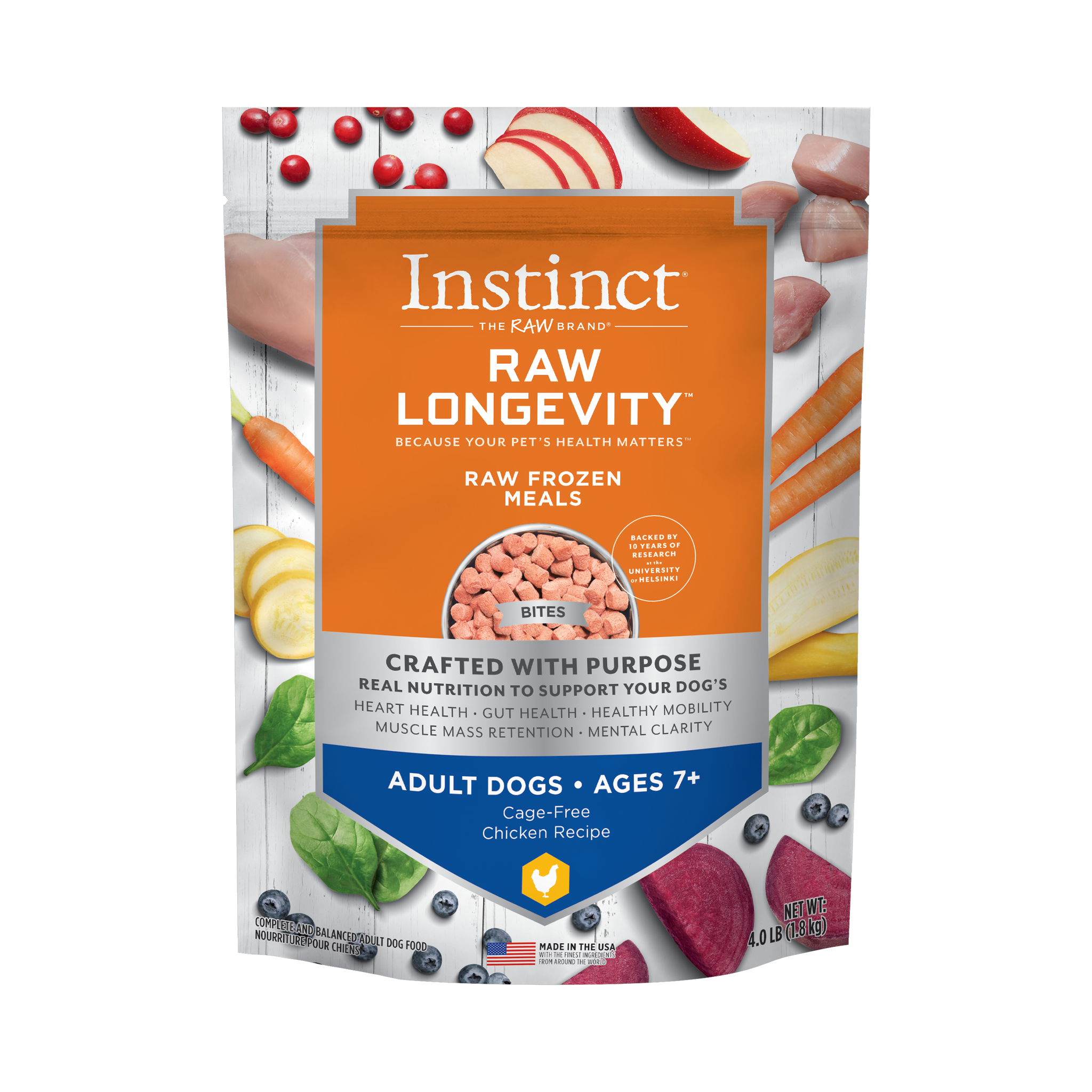 Instinct Raw Longevity Cage-Free Chicken Bites for Adult 7+ Frozen Dog Food