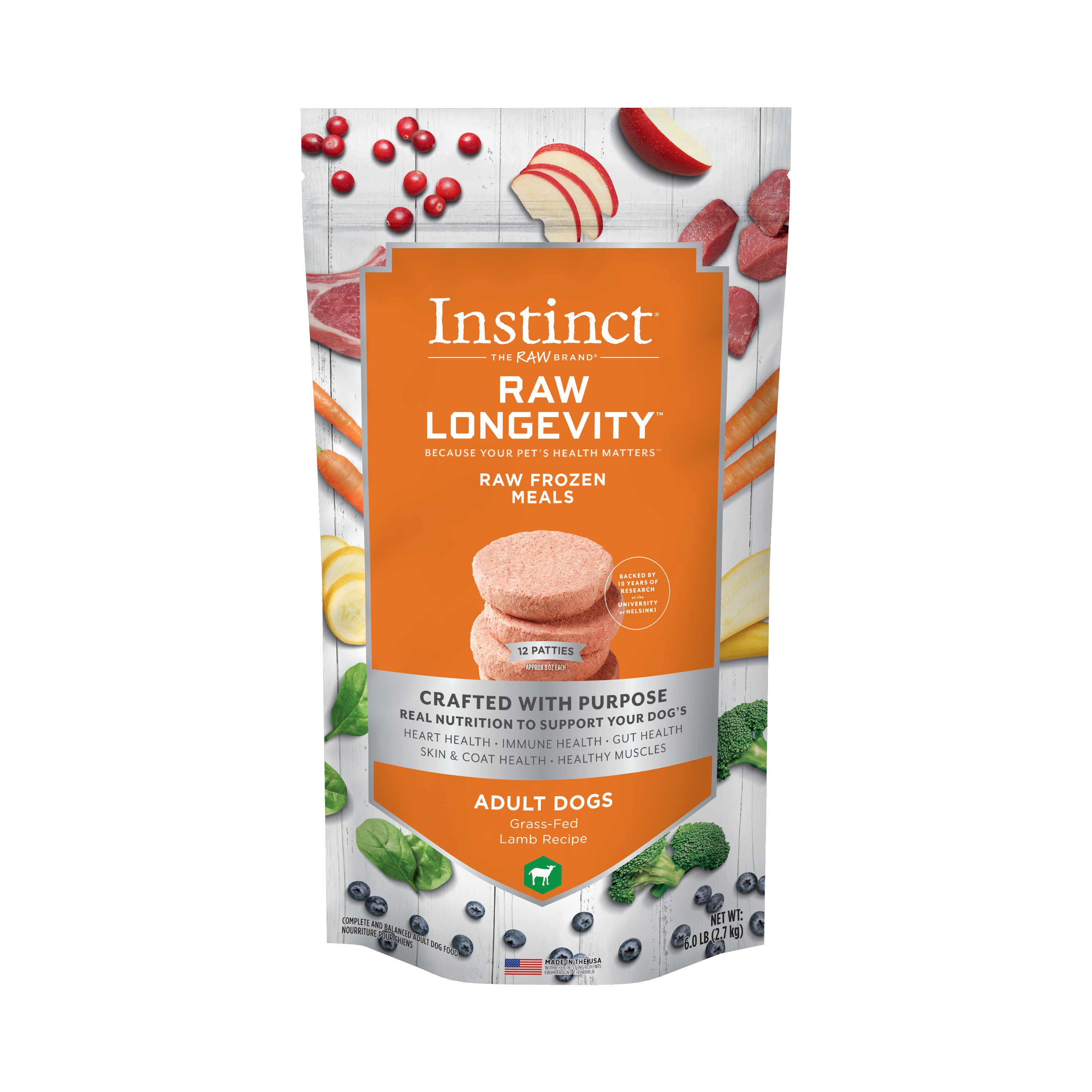 Instinct Raw Longevity Grass Fed Lamb Patties Frozen Dog Food