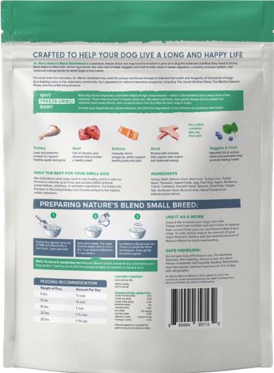 Back of Dr. Marty Freeze Dried Nature's Blend Small Breed Dog Food Back at NJPetSupply.com at NJPetSupply.com
