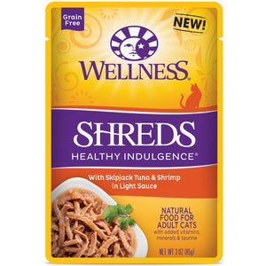 Wellness Healthy Indulgence Shreds with Skipjack Tuna & Shrimp Wet Cat Food