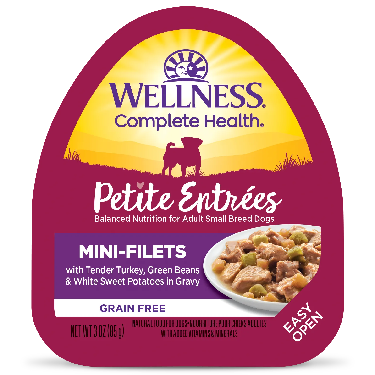 Wellness Petite Entrees Grain Free Mini-Filets Tender Turkey, Green Beans & White Sweet Potatoes in Gravy Recipe Wet Dog Food